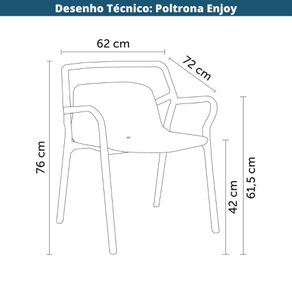 23 Poltrona Enjoy Rivatti 53 cm -Largura- em Polipropileno -PP- Preto com Protecao UVDesenho Tecnico